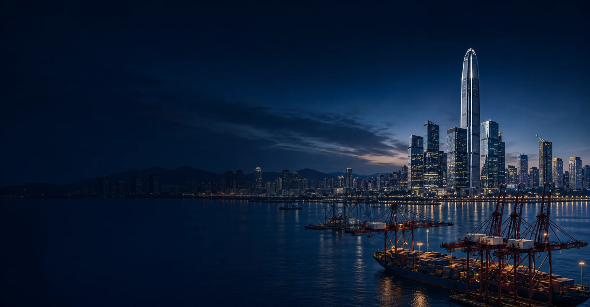 深圳城市天际线与国际港口构成的跨境经营场景