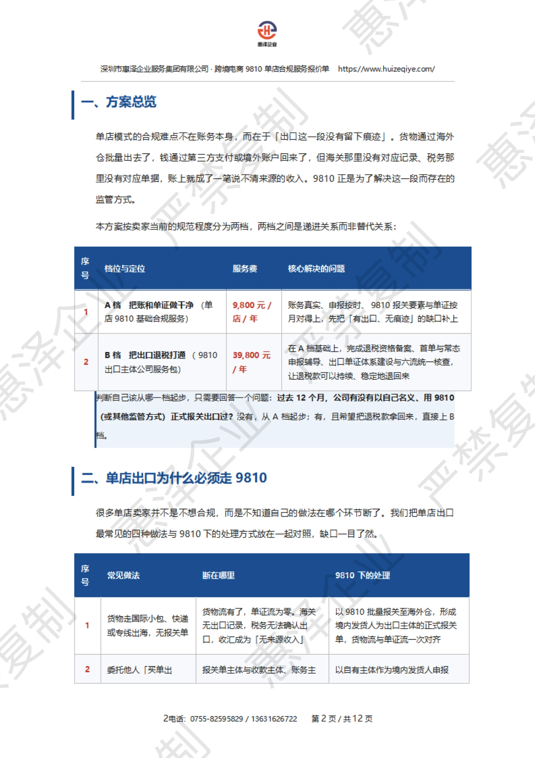 报价单第 3 页:方案总览,保留惠泽企业严禁复制水印