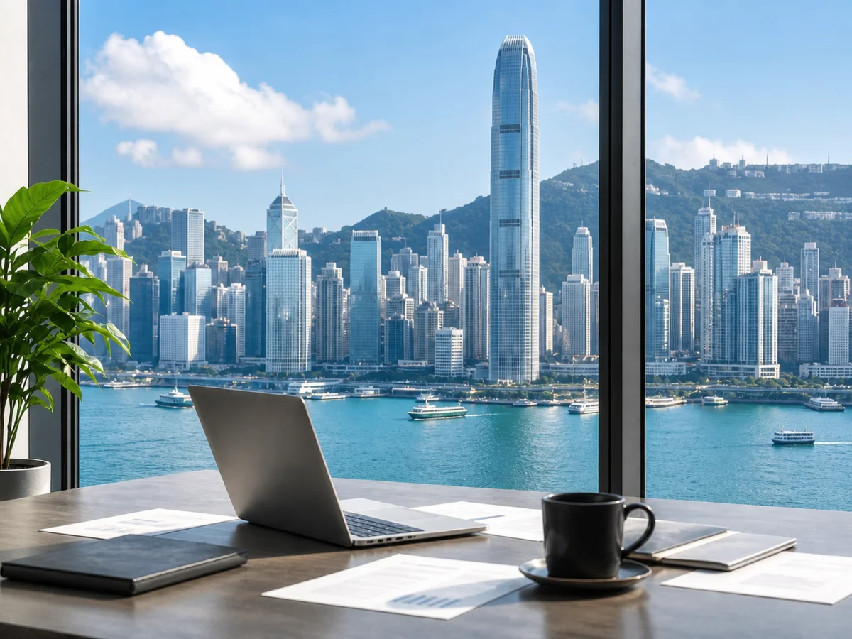 香港企业办公与维港城市场景示意