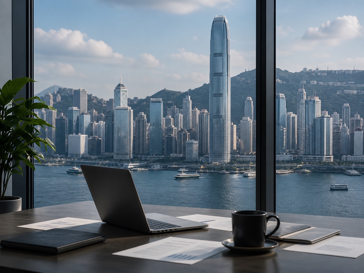 香港企业办公与维港城市场景示意